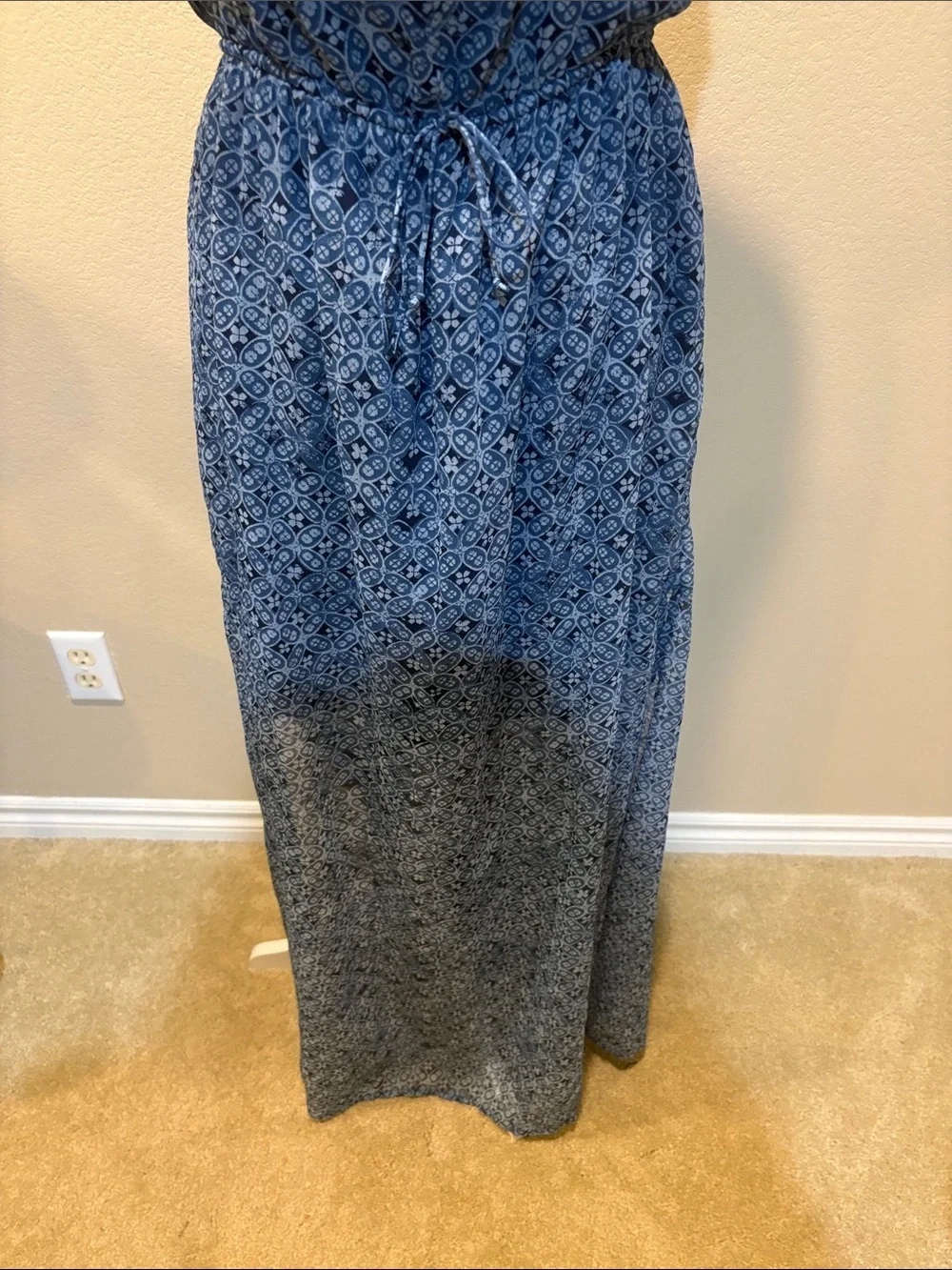 Abercrombie & Fitch Blue Printed Tie-Waist Maxi Dress